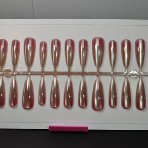 Long Almond Cat Eye Iridescent Press On Nails --- All Sizes