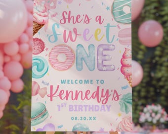 Sweet One Welcome Sign, Editable First Birthday Welcome Sign Template, Girl 1st Birthday Decor,Sweet One Custom Welcome Sign Printable, SWO1