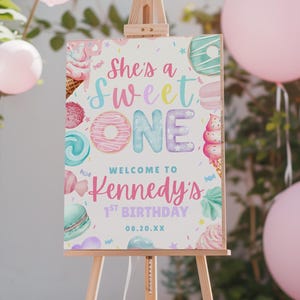 Sweet One First Birthday Welcome Sign Girl Birthday Sign Template Sweet One Birthday Party Sign Candy Birthday Party Welcome Sign Printable