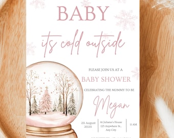 Pink Snowflake Baby Shower Invite, Baby Its Cold Outside Invitations, Winter Baby Girl Shower Invitation Template, Its Cold Outside Invite