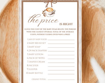 Baby Is Brewing The Price Is Right Baby Shower Game, Coffee Themed Guess The Price Baby Shower Games, Printable Baby Shower Price Is Right