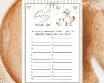 Sage Green Baby Shower Games Template, Silly Goose Baby Shower, Neutral Baby ABC Shower, Fun Printable Baby Shower Games, Green Baby Shower