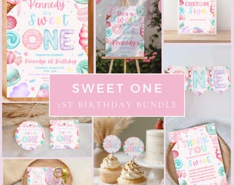 Sweet One First Birthday Bundle, Sweet One 1st Birthday Invite Girl, Sweets Birthday Party Bundle, Editable Girl Birthday Invitation, SWO1