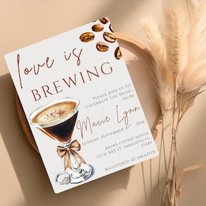 Love Is Brewing Bridal Shower Invitation Digital, Espresso Martini Bride To Be Shower, Coffee Bridal Shower Printable Invitation Template