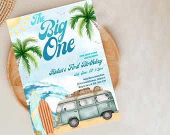 The Big One Birthday Invitation One Birthday Boy Surf Birthday Editable Beach Birthday Invitation Template First Birthday Boy Surf's Up