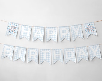 One American Babe Happy Birthday Banner 4th Of July Red,White,Blue Gingham Editable Banner All American Girl 1st Birthday Custom Banner