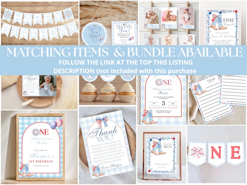 One American Babe Cupcake Toppers 4th Of July Red, White , Blue All American Girl Cupcake Toppers 1st Birthday Girl Editbale Cupcake Toppers image 7