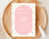 Beach Baby Shower Invitation, Girl Baby Shower Digital Invite, She'll Be Here Soon Invite, Coastal Theme Invitation, Summer Baby Shower