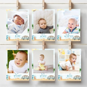 The Big One 1st Birthday Baby Milestone Photo Banner Boy 12 Month Picture Banner Month By Month Banner Surf First Birthday Party Favors Boy