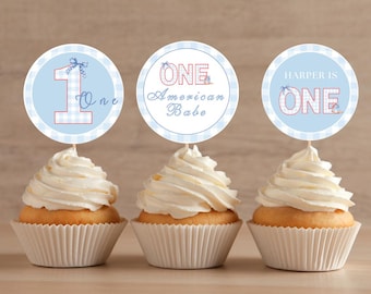 One American Babe Cupcake Toppers 4. Juli Rot, Weiß, Blau Alle American Girl Cupcake Toppers 1. Geburtstag Mädchen Editbale Cupcake Toppers