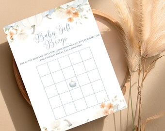 Little Pumpkin Baby Shower Bingo Game Card, Fun Baby Shower Game Editable Template, Baby Shower Activity,Blue Baby Shower Games Printable