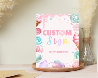 Plantilla de letrero para dos cumpleaños dulces, letrero para niña de segundo cumpleaños, letrero para fiesta de cumpleaños con donut, decoración de mesa imprimible para segundo cumpleaños, helado para cumpleaños