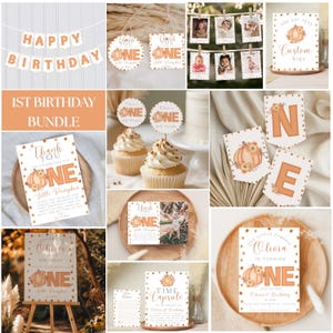 Modello per pacchetto di compleanno "One Little Pumpkin" Invito per pacchetto di compleanno autunnale Boho Invito per il primo compleanno autunnale "One First Birthday"