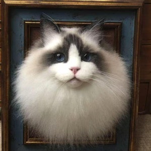 3D Wool Felt Long Hair Pet Portrait, Handmade Cat Memorial Frame, Personalized Pet Replica, Pet Felt Plush, Pet Lover Gifts, Pet Loss Gifts