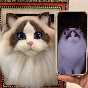 Custom Needle Felt 3D Pet Portrait, Handcrafted Wool Felt Cat Memorial Frame, Personalized Cat Plush, Pet Lover Memorial Gift, Pet Loss Gift