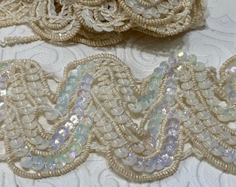 Vintage Ecru Sequined 2” Bridal Trim