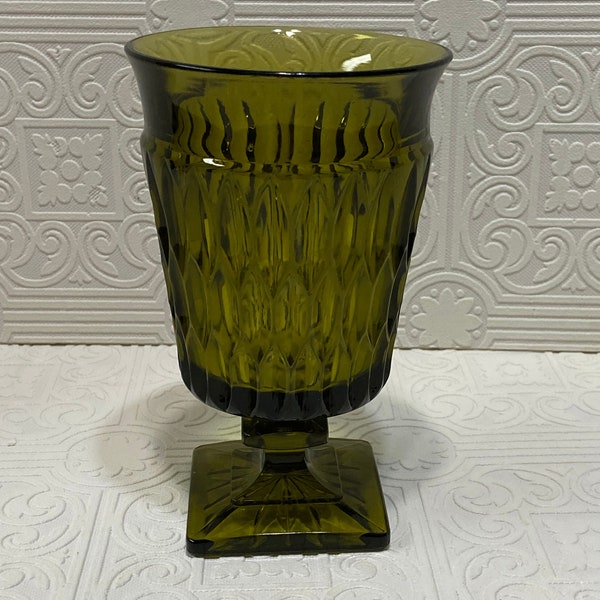 Indiana Glass Mt Vernon Olive Green Flared Ice Tea Goblet