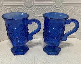 2 Avon Cape Cod Cobalt Blue Coffee/Hot Tea/Hot Chocolate Cups Mugs