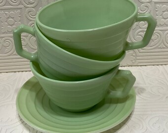 Hazel Atlas Moderntone Platonite Mint Green 3 Cups and 1 Saucer