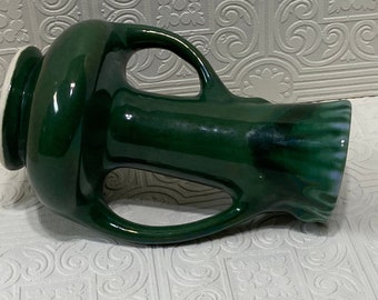 Double Handled Emerald Drip Edge Pottery Vase #227