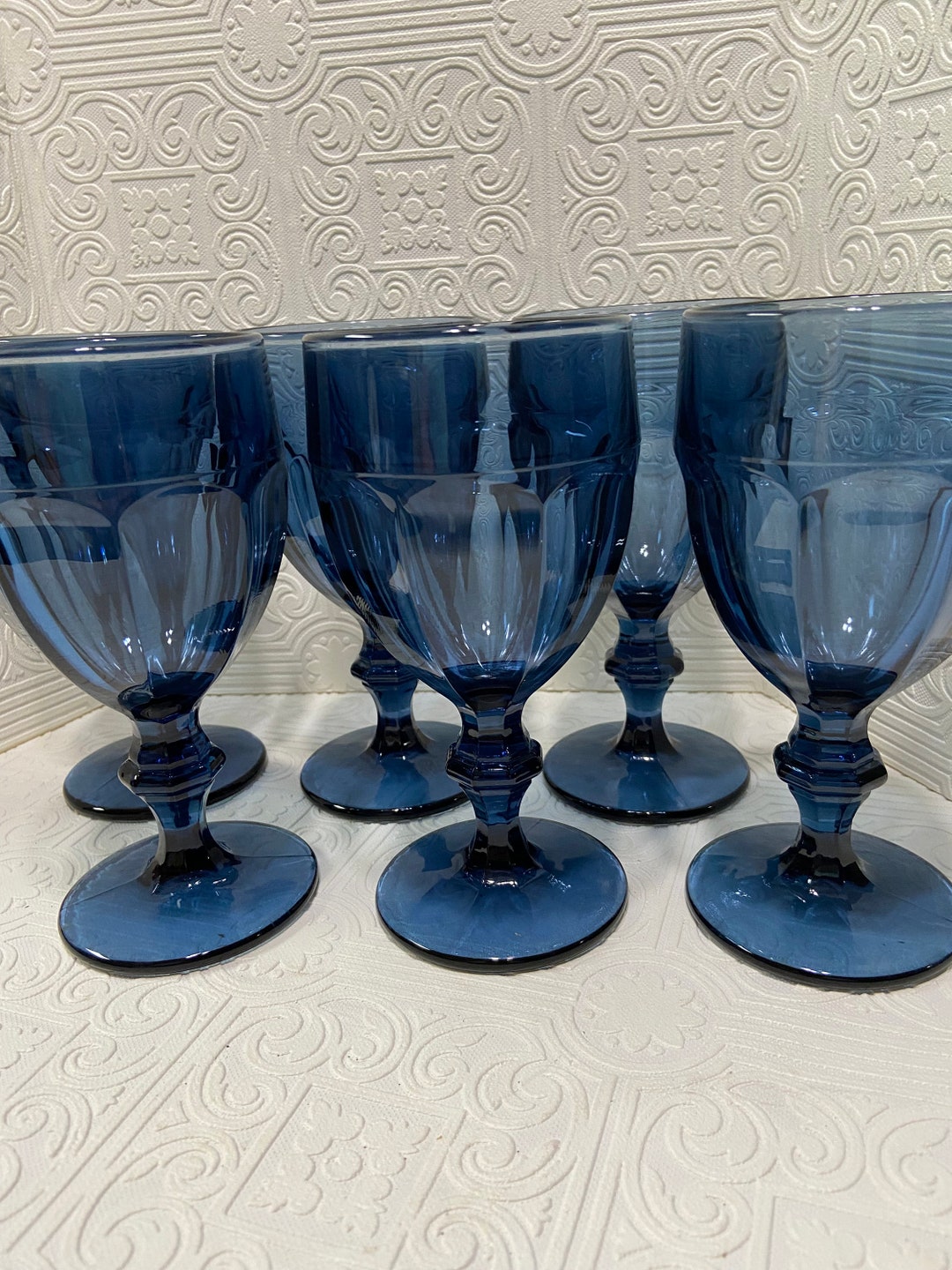6 Libbey Gibraltar Duratuff Dusky Blue 10oz Wine Glasses Etsy