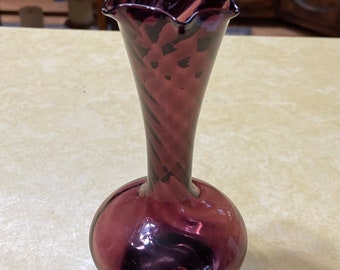 Amethyst Purple Hand Blown Ruffled Vase