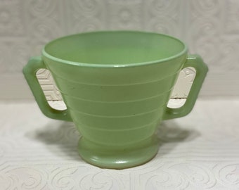 Hazel Atlas Moderntone Mint Green Sugar Bowl Double Handled Fired-on Color