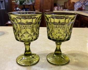 2 Noritake Perspective Green Wine Glasses