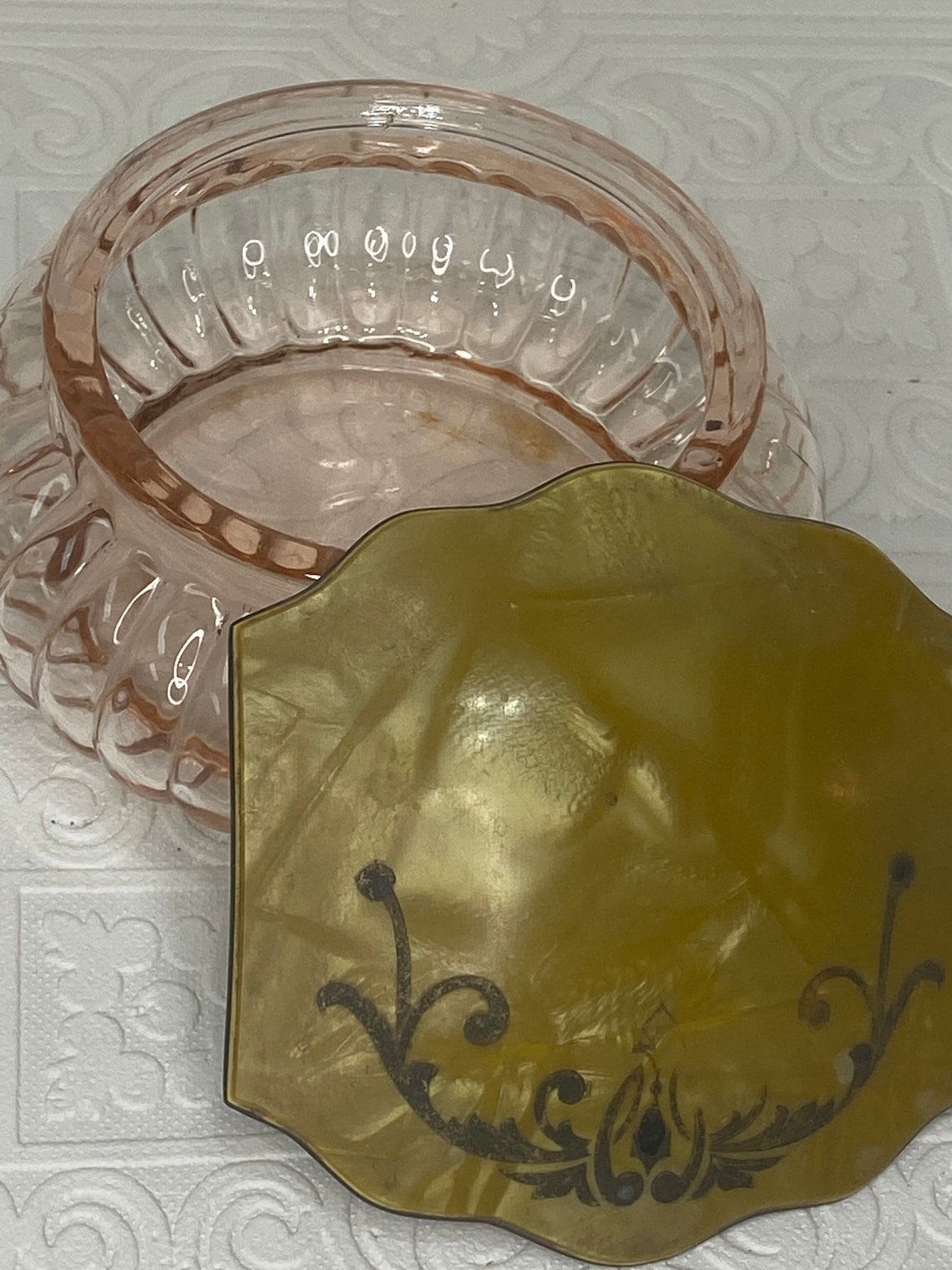 1940s Pink Glass Dresser Box With Celluloid Lid Etsy