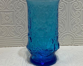 Anchor Hocking Blue Rain Flower Flat Tumbler Glass