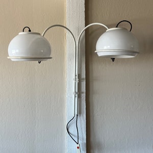vintage 1970s double high arc white globe wall lamp