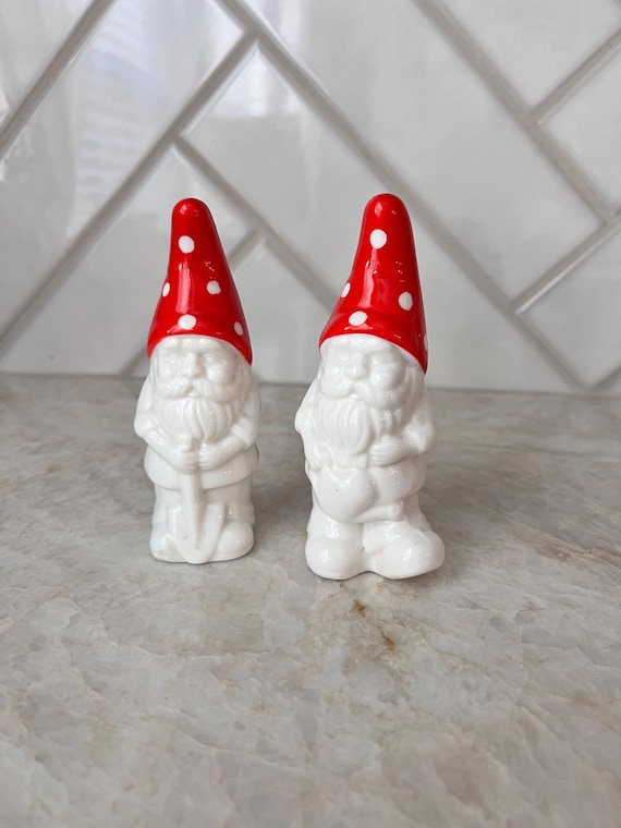 Mushroom Hat Garden Gnome Salt and Pepper Shakers Set – Excellent Vintage Condition