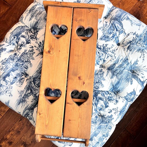 Vintage Solid Wood Wall Cabinet with Heart Cutouts – Rustic Farmhouse Fold-Open Cupboard | Country Cottage Decor | Hanging Shelf