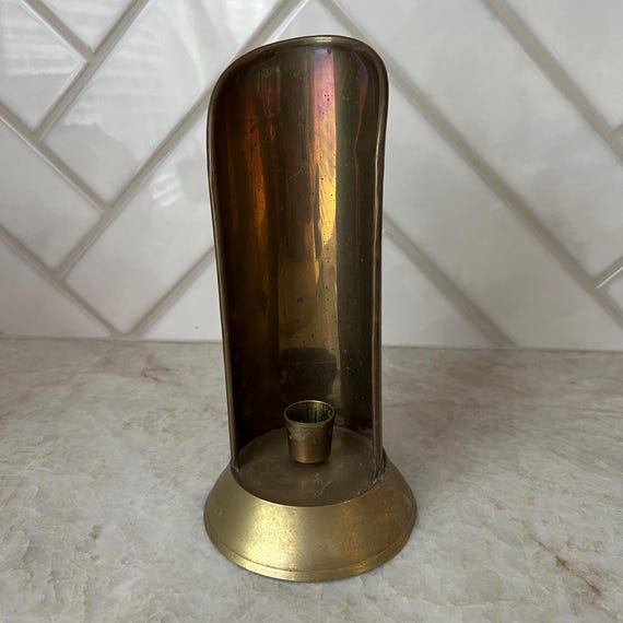 Antique Brass Hand/Wall Handle Chamber Candlestick Candle Holder, Colonial-Style, Rustic Farmhouse Decor, Primitive Lighting