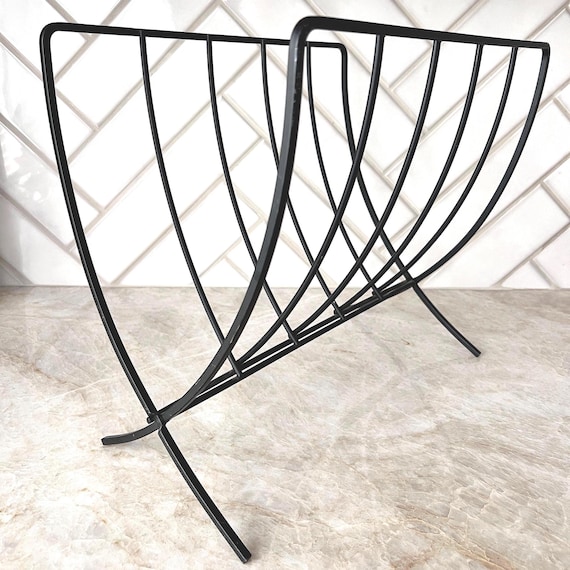 Modern Black Metal Magazine Rack | Minimalist V Shape File Holder | Vintage Inspired Iron Book Stand for Mid Century Home or Office Decor