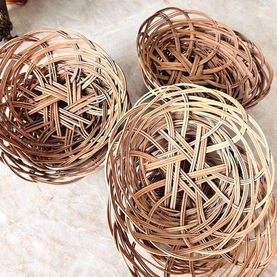 Set of 6 Vintage Rattan Nesting Bowls | Woven Boho Baskets | Natural Wicker Catchall | Countertop Displays & Organizers | Woven Wall Decor