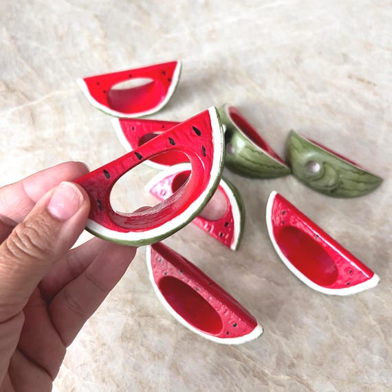 8 Ceramic Watermelon Napkin Rings – Vintage Fruit Slice Napkin Holders | Summer Table Decor | Picnic Party Accessories | Backyard BBQ