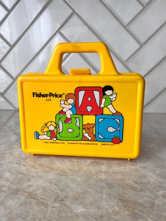 1979 Fisher-Price Vintage ABC Lunchbox with Thermos | Classic Yellow Plastic School Lunchbox | Retro Kids Collectible