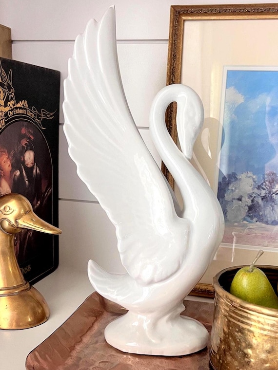 Vintage White Ceramic Swan Figurine – 14" Tall MCM Swan Statue, Elegant Glazed Bird Sculpture, Hollywood Regency |  Ugly Duckling
