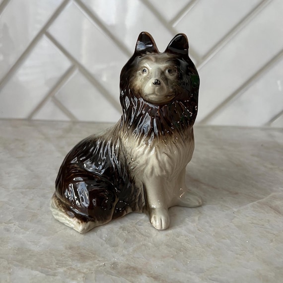 Vintage Ceramic Pottery Collie Dog Figurine | Made in Brazil | Handcrafted Sculpture | Vintage Mid Century Rare Find