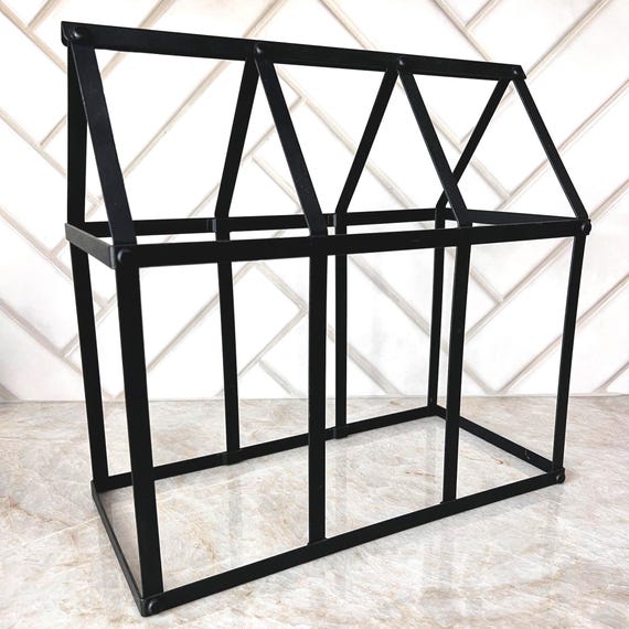 Modern Black Metal Greenhouse Frame | Minimalist Open Shelf Decor | Geometric Display | Scandinavian Tabletop Accent | Industrial Home Style