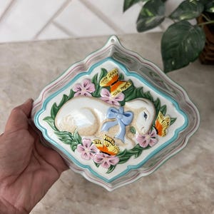 Vintage 1986 Le Cordon Bleu Franklin Mint Wall Hanging Jello Molds | Lamb & Butterflies Easter Decor | Rabbit Bunny Spring Kitchen Accent