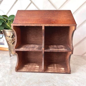 Vintage Wooden Cubby Shelf Organizer – Rustic Miniature Mail Sorter or Spice Rack – Small Wall Shelf – Primitive Farmhouse Decor