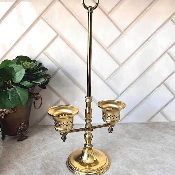 Vintage Brass Double Candelabra | Princess House Candle Holder | Mid Century Taper Holder with Handle | Elegant Hollywood Regency Decor