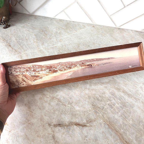 Vintage Malibu Beach Aerial Photo in Wooden Frame – California Coastal Decor, 60s-70s Seaside Photo, Panoramic Wall Art, Surf Collector Gift