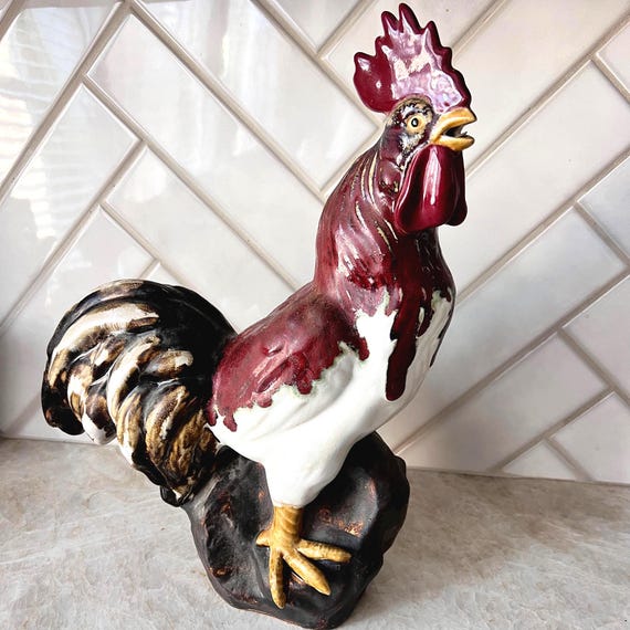 Farmhouse Country Kitchen Large Ceramic Rooster Figurine – Rustic 17” Tall Décor