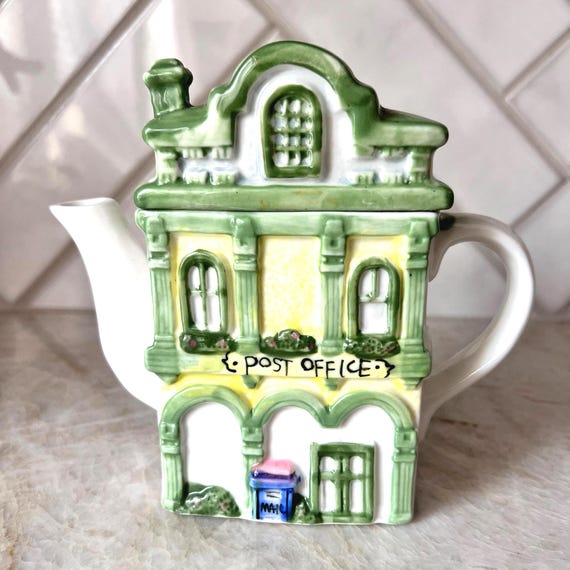 Vintage Ceramic Post Office Teapot – Whimsical Hand-Painted Village Teapot, Collectible Novelty Pottery, Cottagecore Decor