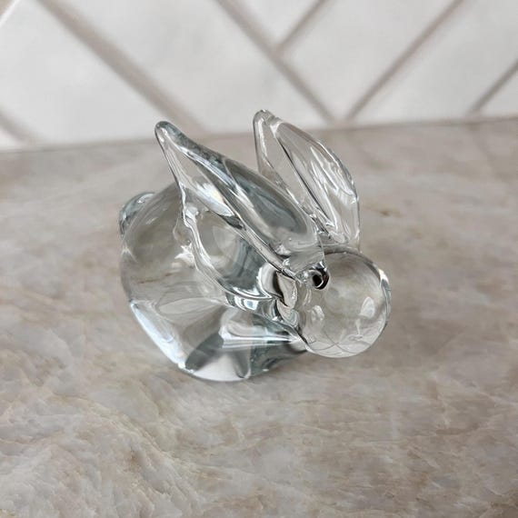 Fenton Art Glass Crystal Rabbit Figurine | Handcrafted Clear Glass Bunny | Vintage Easter & Spring Decor | Paperweight For Nature Lovers