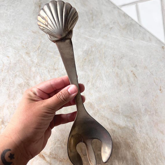 Vintage Aluminum Shell Spoon – Coastal Kitchen Decor, Nautical Wall Hanging | Ornate Utensil | Beach House Accent | Mermaid Aesthetic