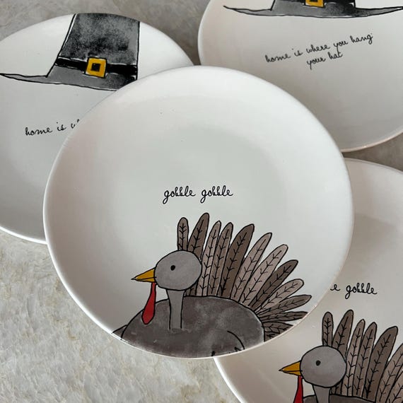 Set of 4 Rae Dunn Thanksgiving Salad Plates – 8" Artisan Collection by Magenta